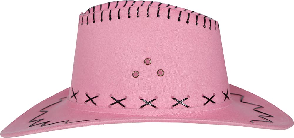 Lyserød cowboyhat i ruskindslook, til voksne