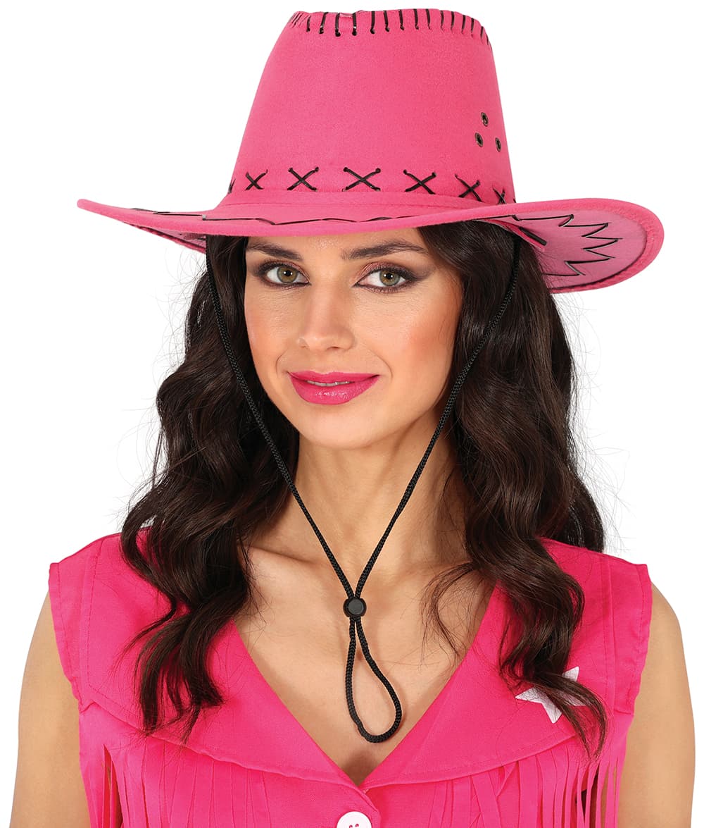 Fuchsiafarvet cowboyhat i ruskindslook til voksne
