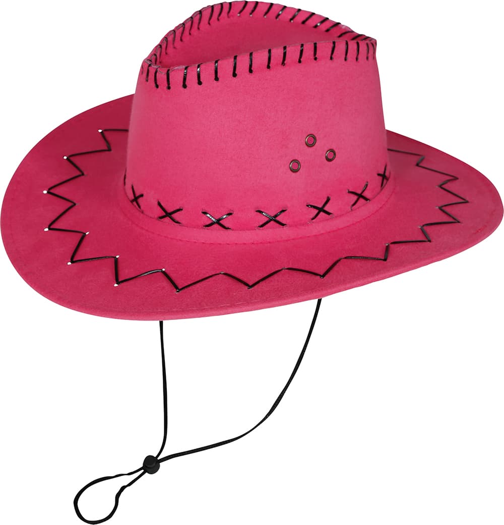 Fuchsiafarvet cowboyhat i ruskindslook til voksne