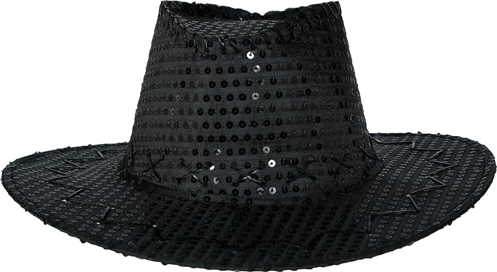 Sort cowboyhat med pailletter til voksne