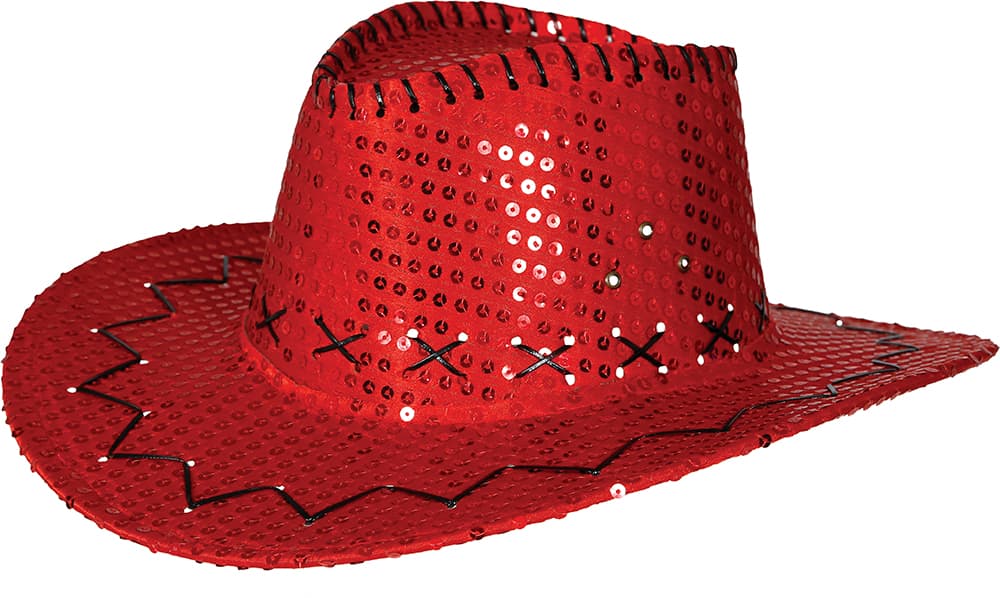 Rød cowboyhat med pailletter, til voksne