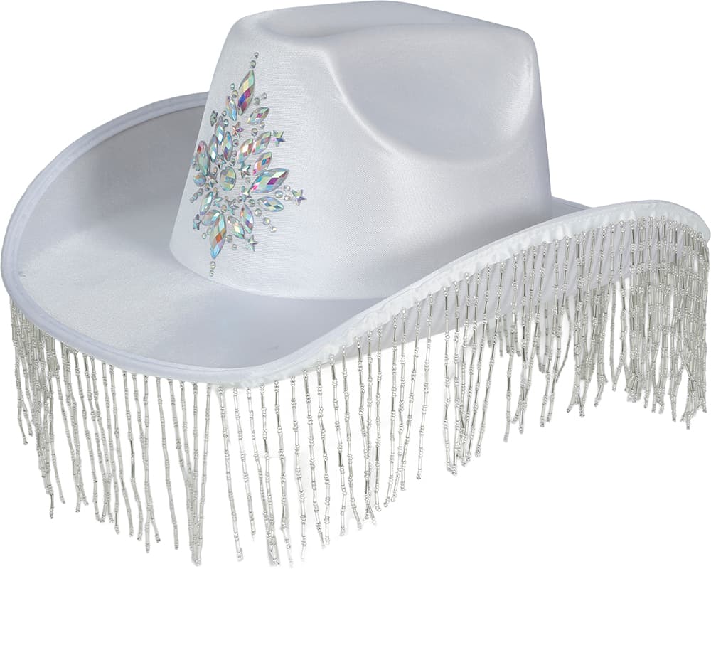 Hvid cowboyhat med frynser i høj kvalitet til voksne