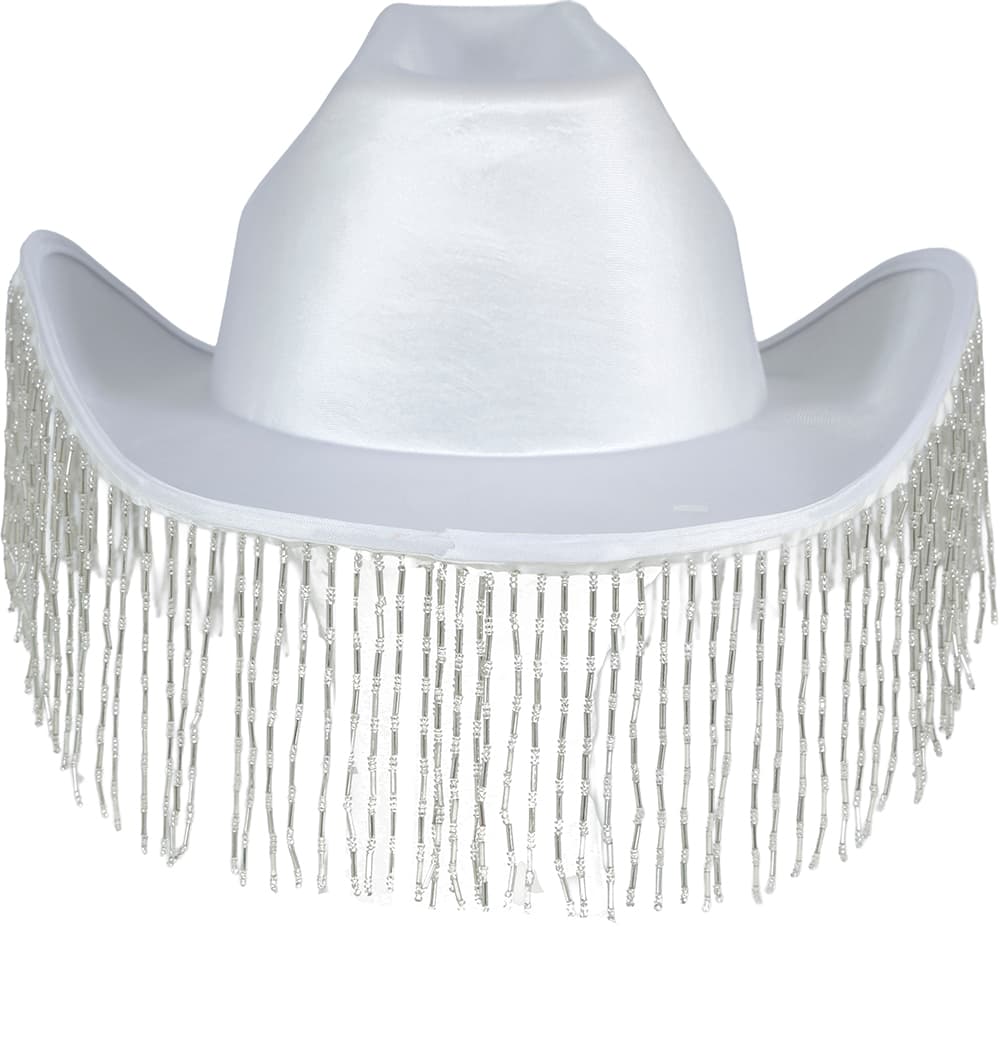 Hvid cowboyhat med frynser i høj kvalitet til voksne