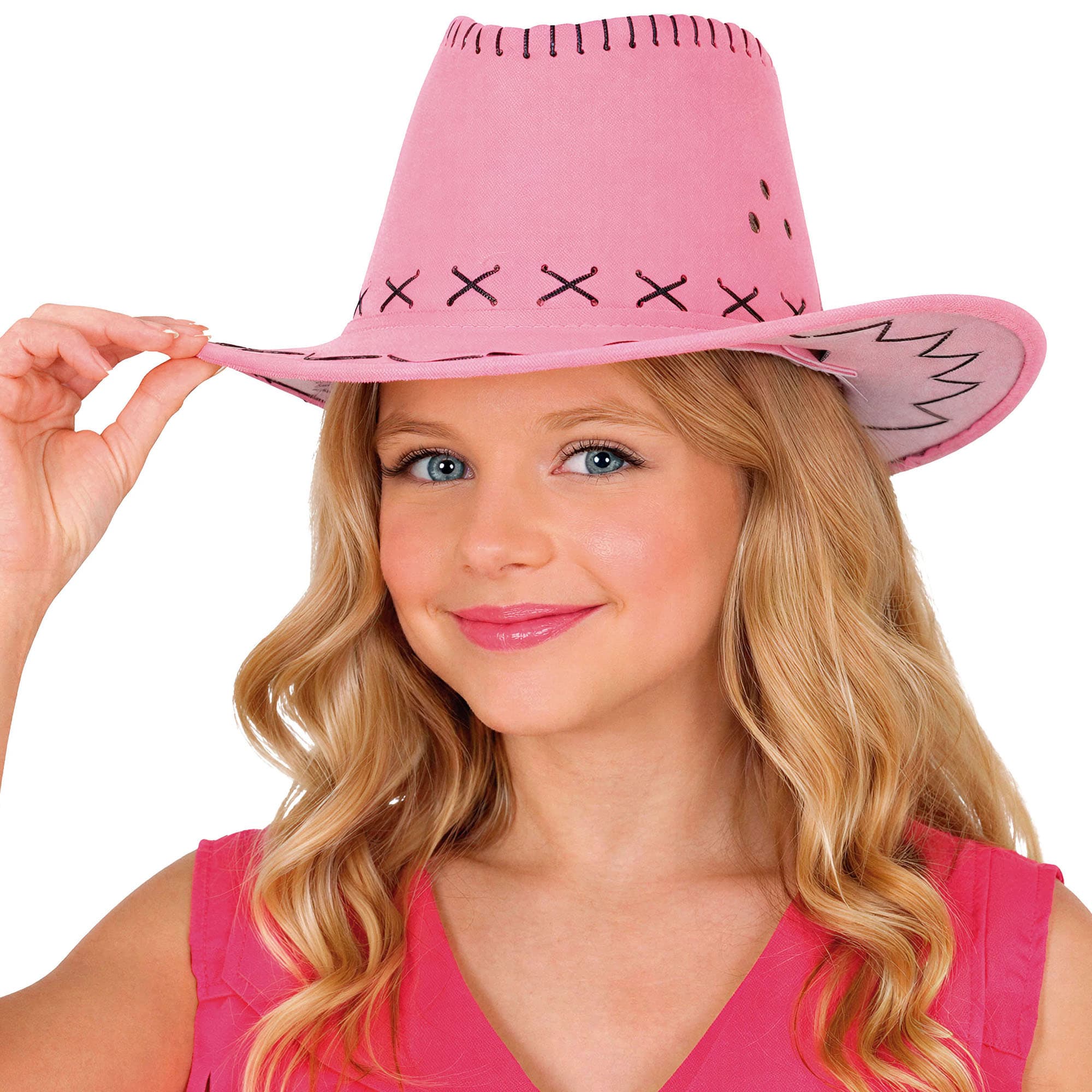Lyserød cowboyhat i imiteret læder, til børn