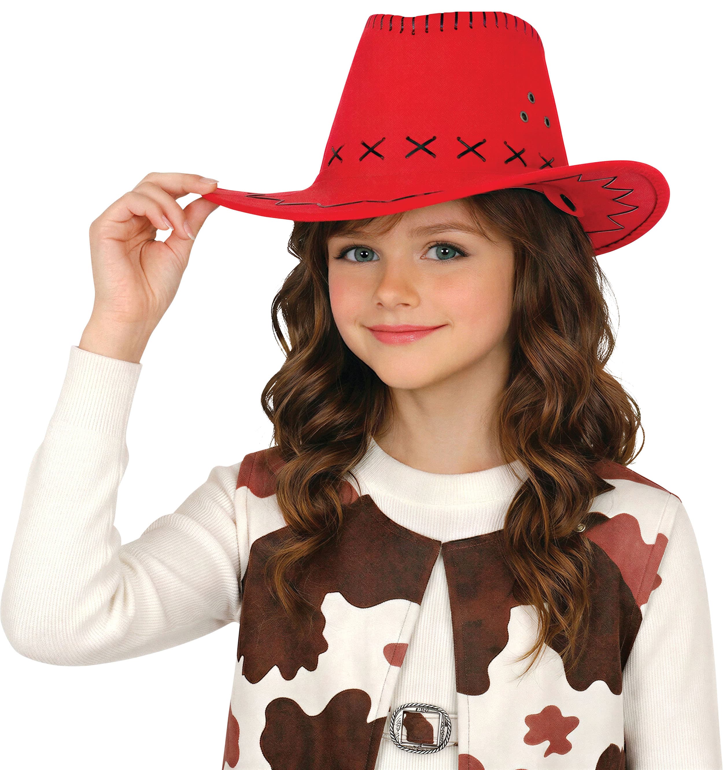 Rød cowboyhat i imiteret læder, til børn