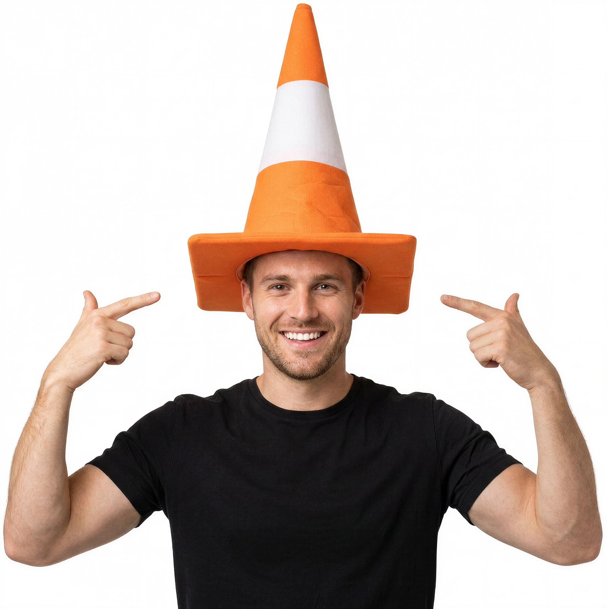 Keglehat, orange, stof, 45 cm