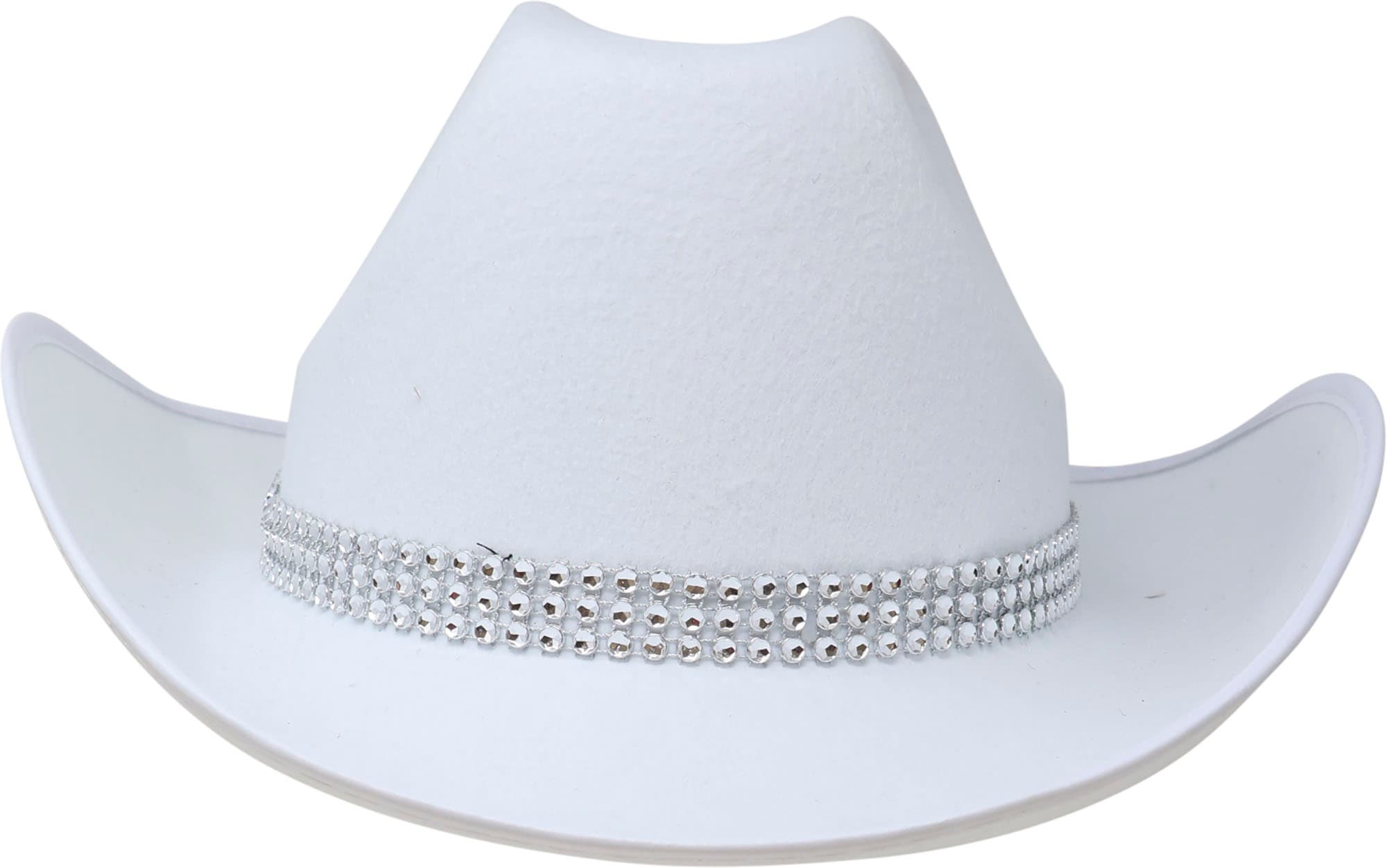 Cowboyhat i filt med rhinsten, hvid