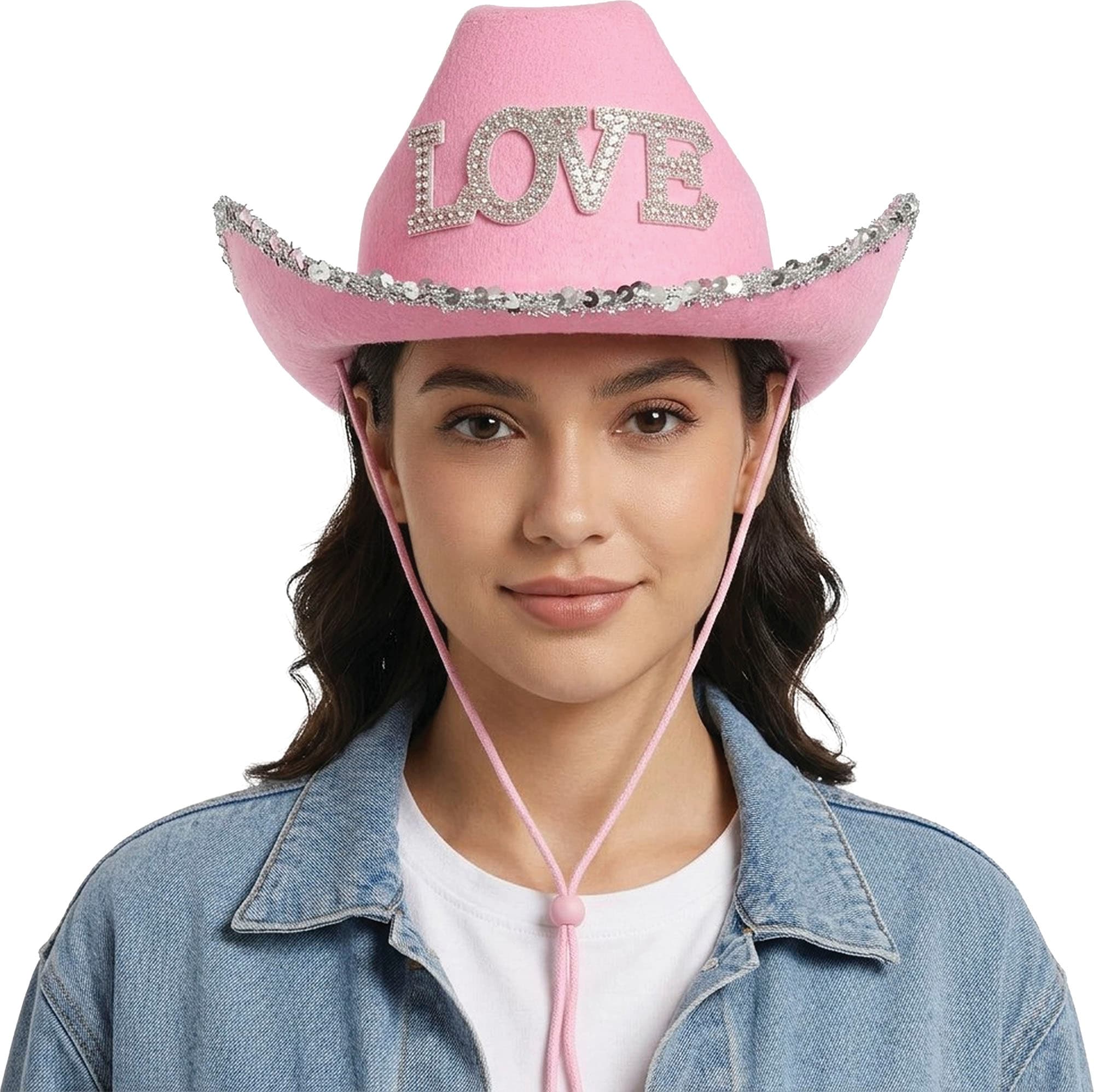 Cowboyhat "Love" i filt, lyserød