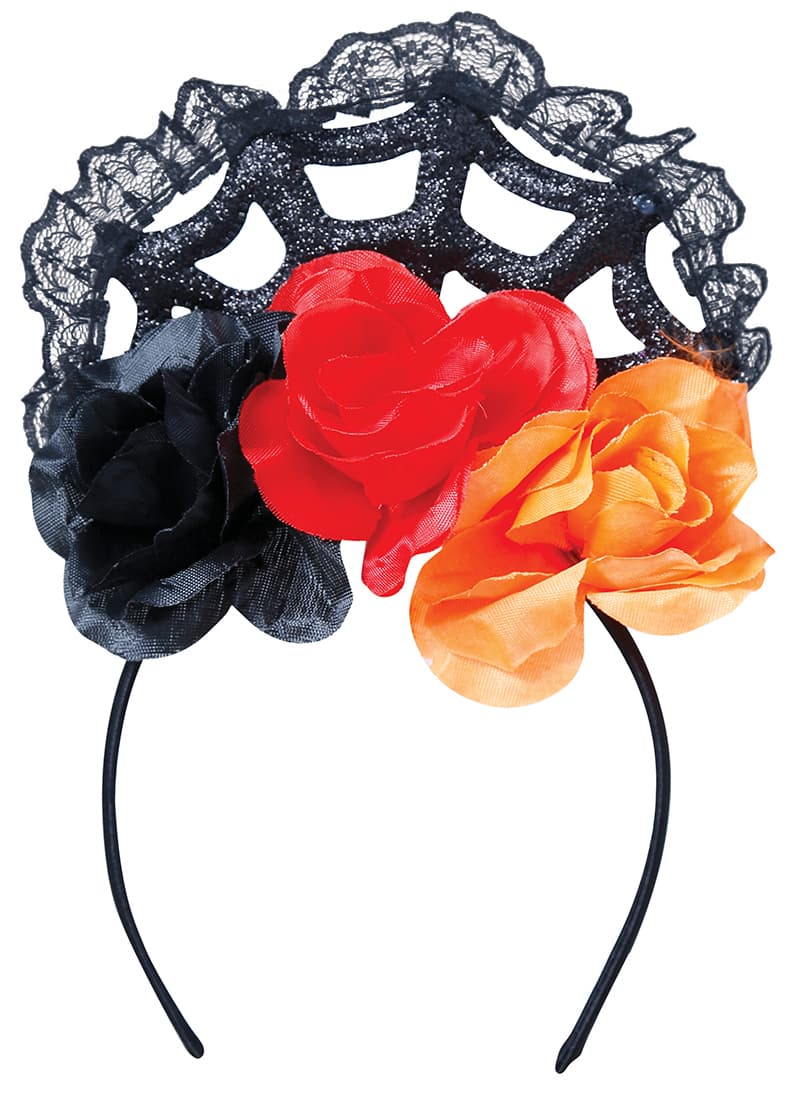 Tiara med orange/røde blomster