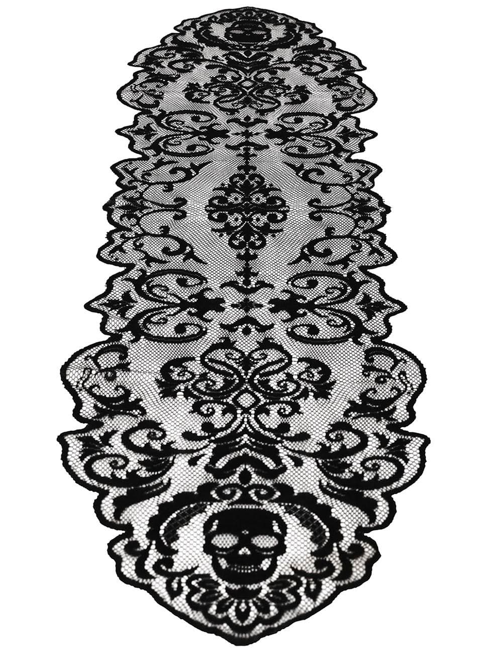 Sort blondebordløber med kranier, 180 × 35 cm