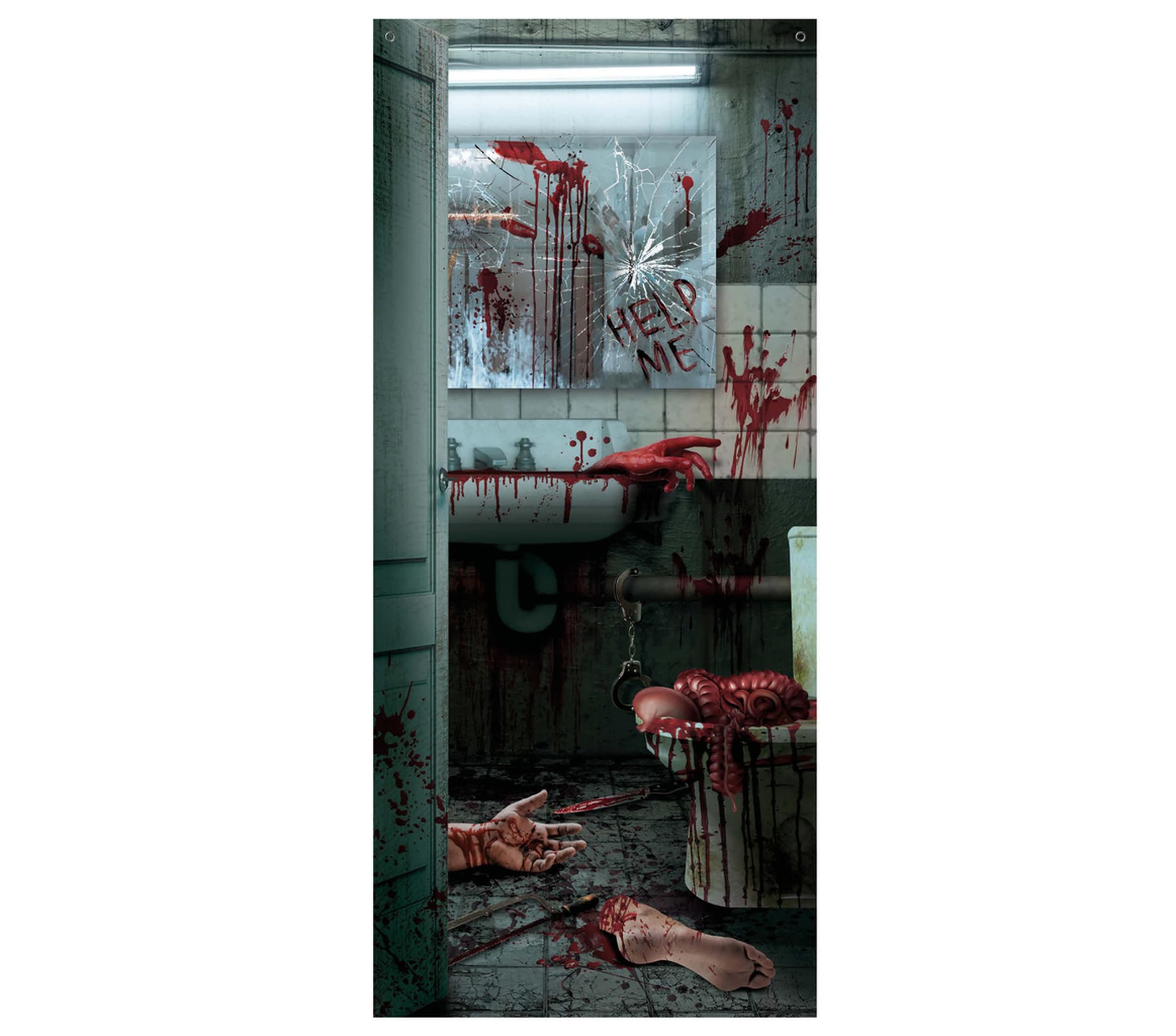 Dørdekoration, blodig toiletdør, 80 × 180 cm