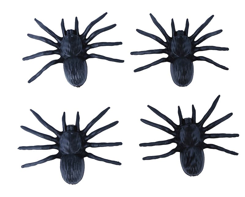 4 plastikedderkopper, 10 cm