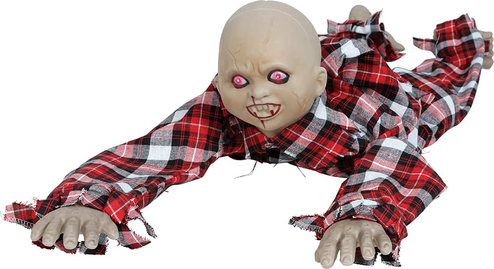 Kravlende zombiedreng med lys, lyd og bevægelse, 90 cm
