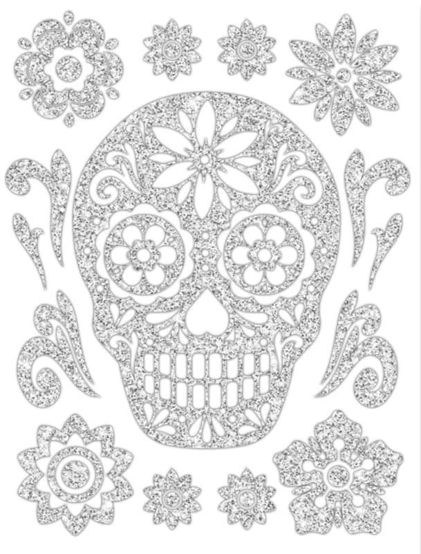 Klistermærke med kranie, glimmereffekt, 30 × 40 cm