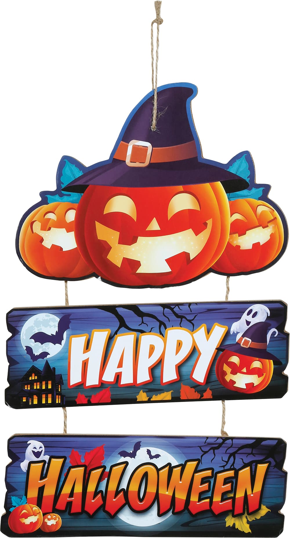 Skilt "Happy Halloween" med græskar, 32 × 21 cm, træ
