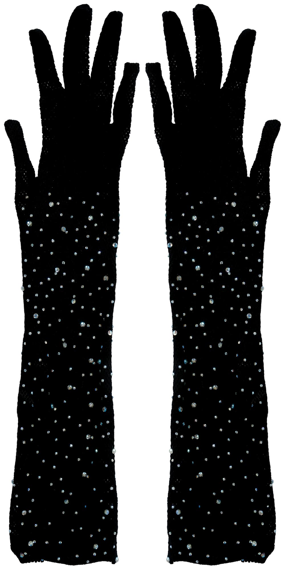 Nethandsker med rhinsten, 30 cm, sort, til voksne