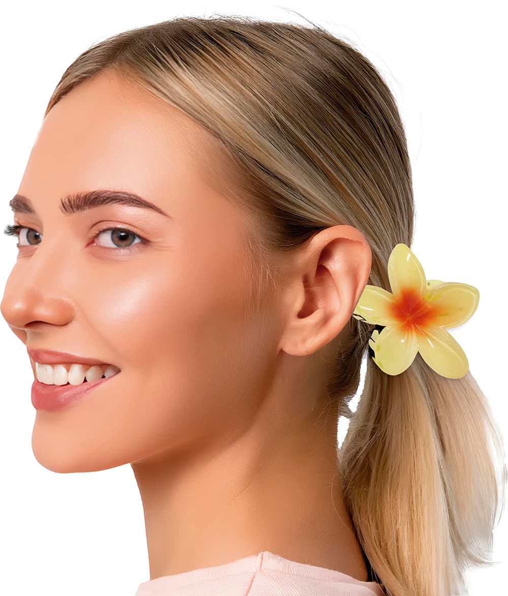 Hårspænde med gul blomst, 8 cm, PVC