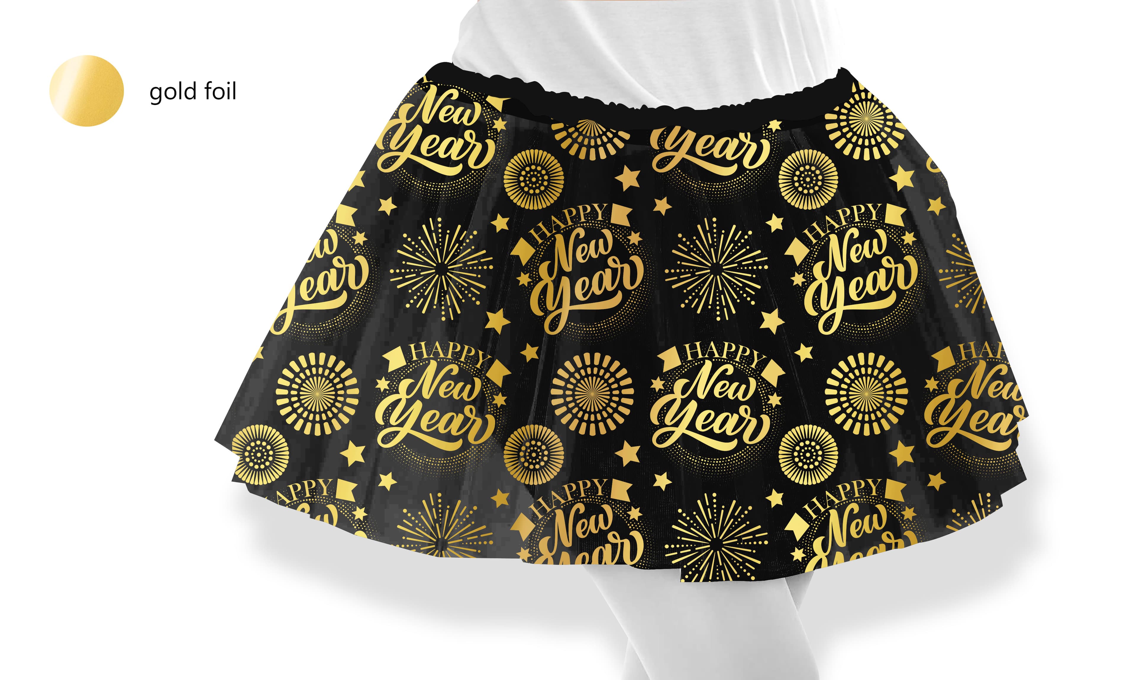 Tutu "Happy New Year", sort og guld, 30 cm, til børn