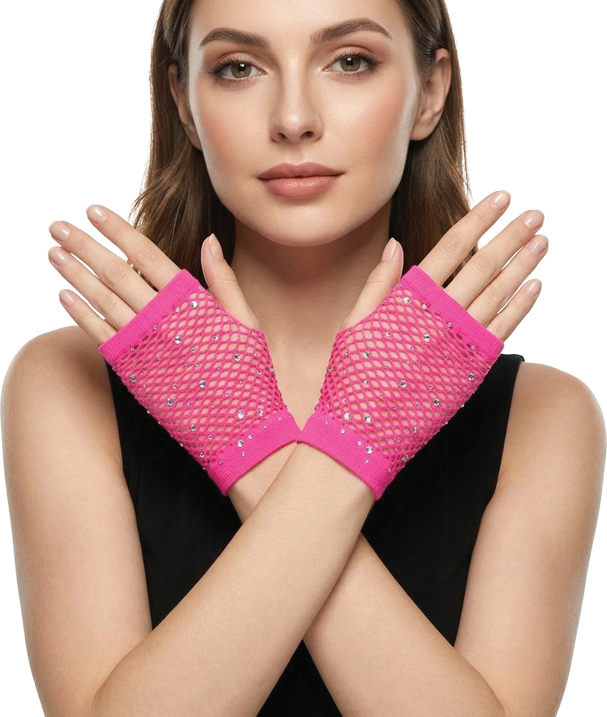 Nethandsker med rhinsten, 11 cm, fuchsia