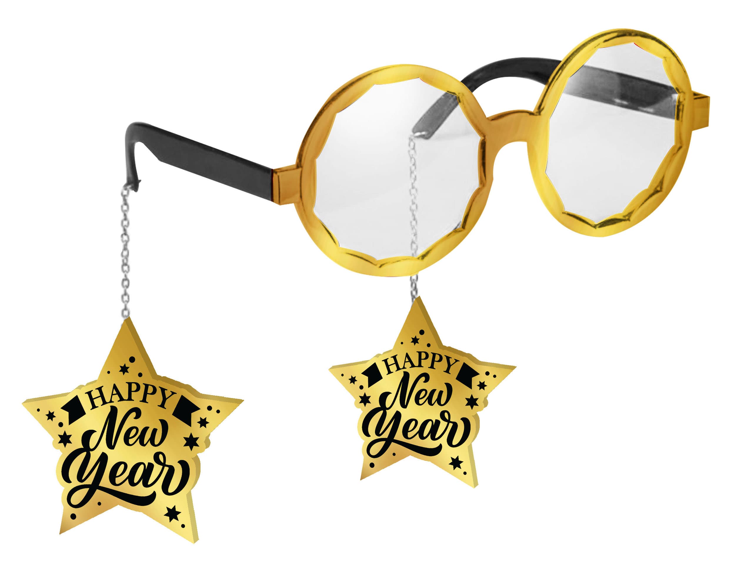 Gyldne briller med stjerner "Happy New Year"