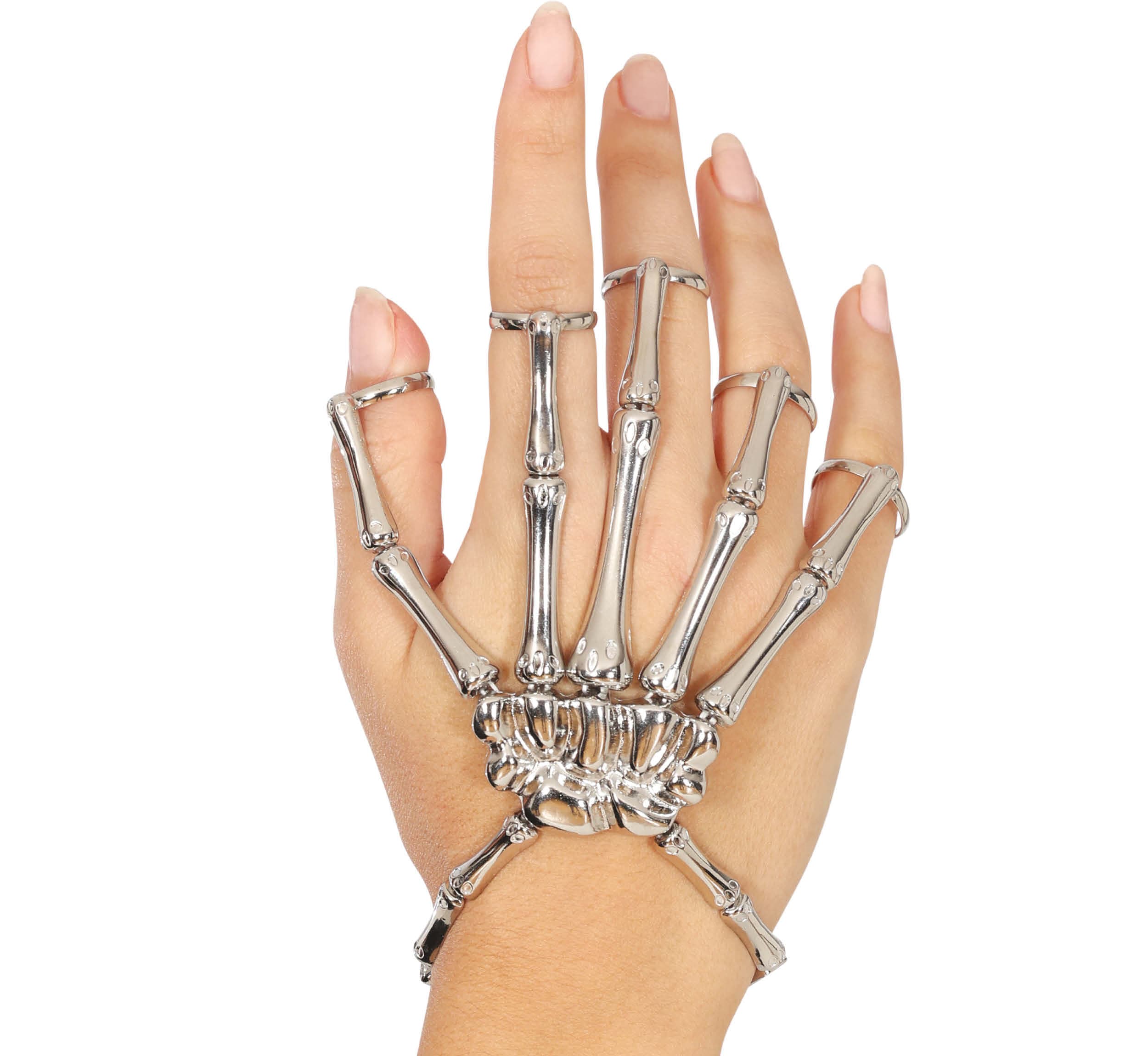 Ringarmbånd med skelet, sølvfarvet metal