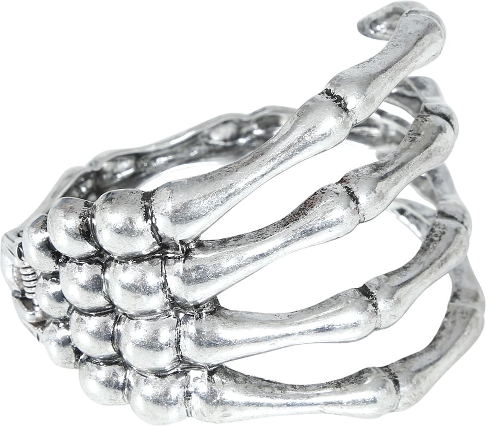 Skeletarmbånd, metallisk, sølvfarvet