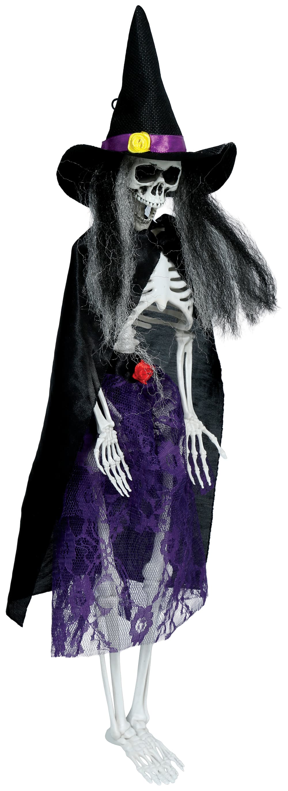Hængende skeletheks med kjole, 47 cm
