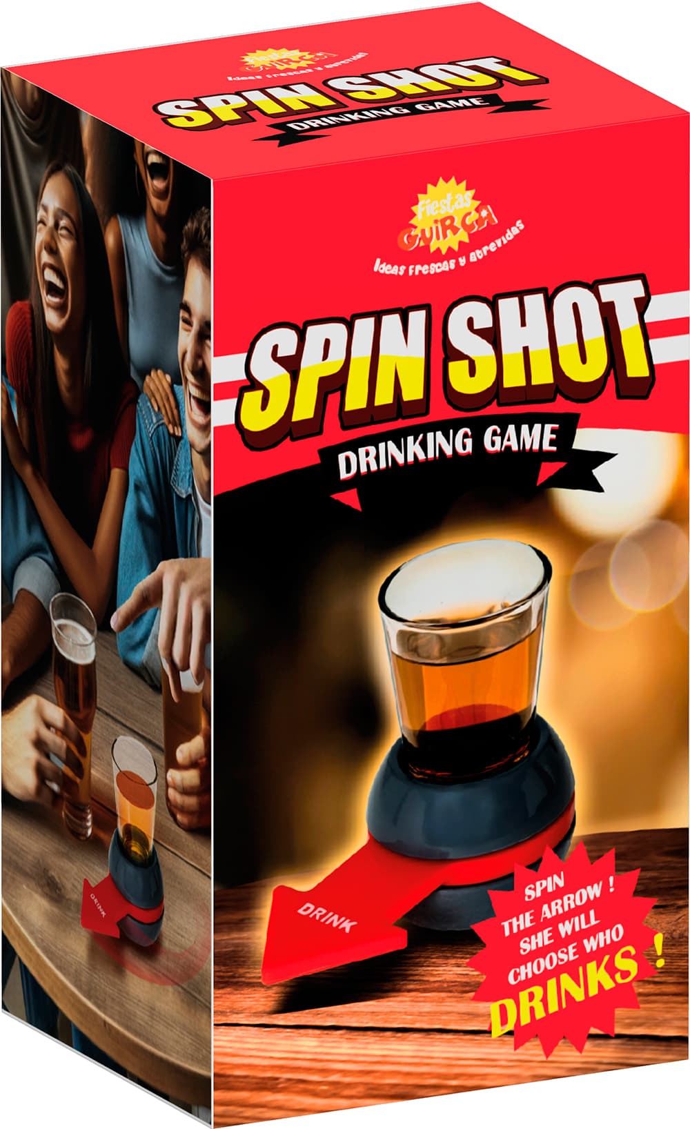 Drikkespil med roterende pil og shotglas 10 cm