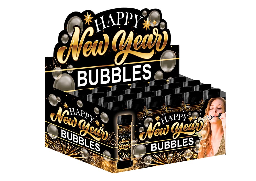 Sæbebobleflaske "Happy New Year", 14 cm