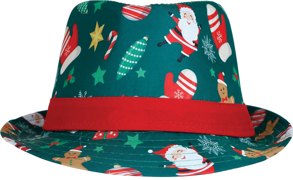Grøn gangsterhat med juleprint