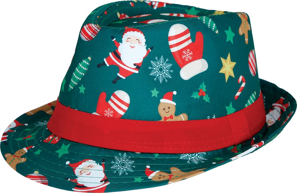 Grøn gangsterhat med juleprint