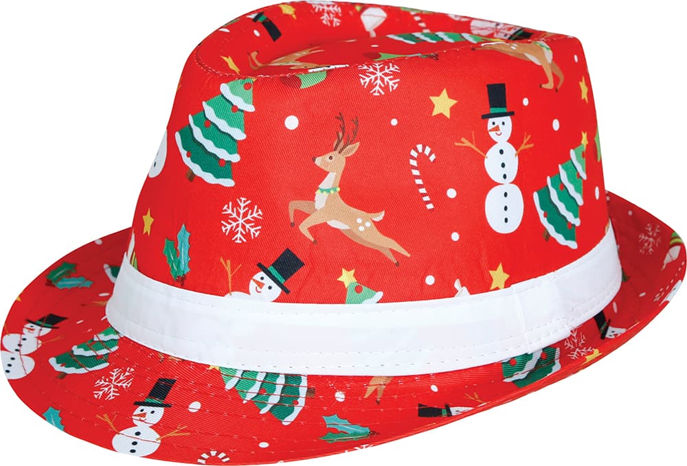 Rød gangsterhat med juleprint