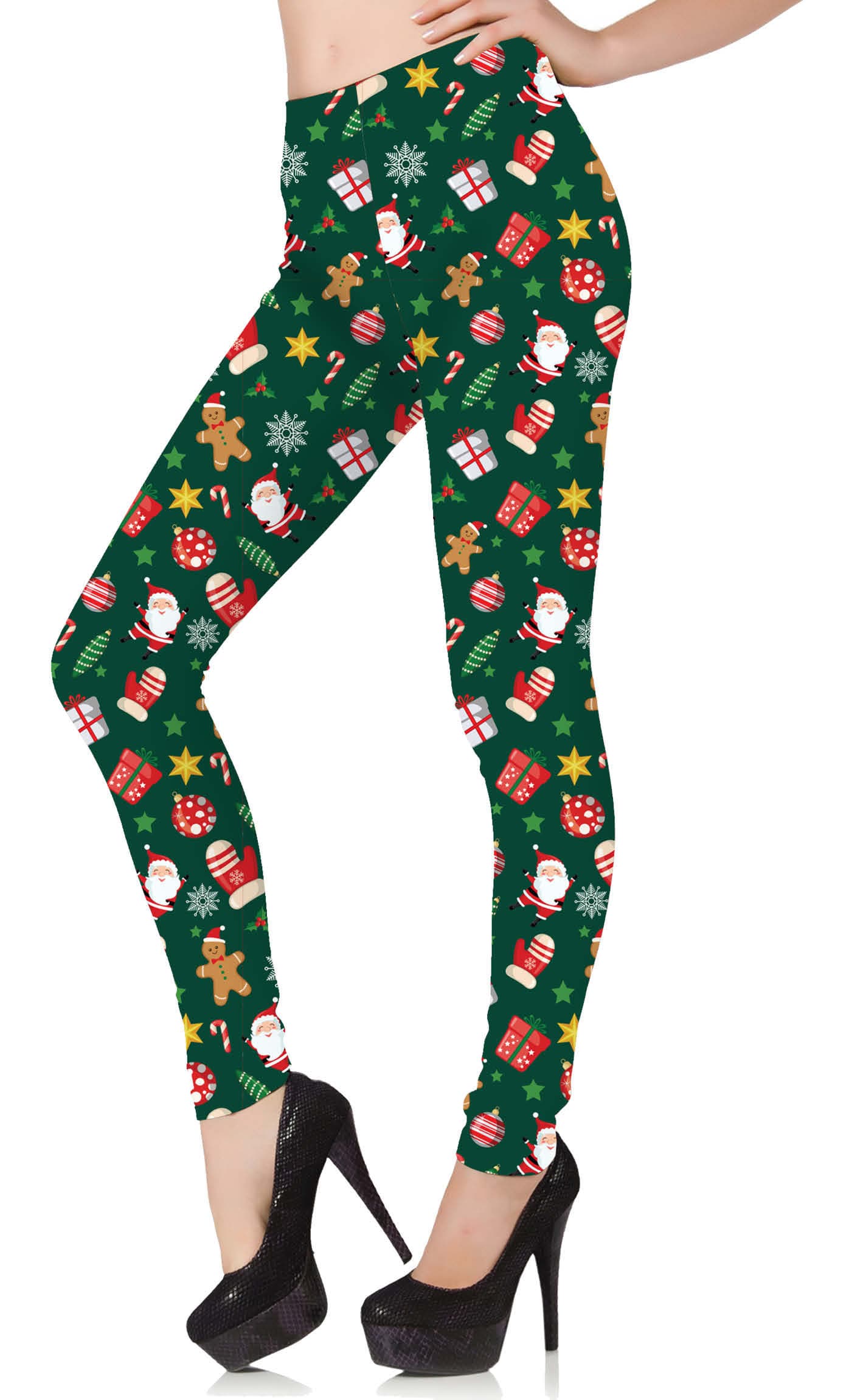 Grønne leggings med juleprint til damer