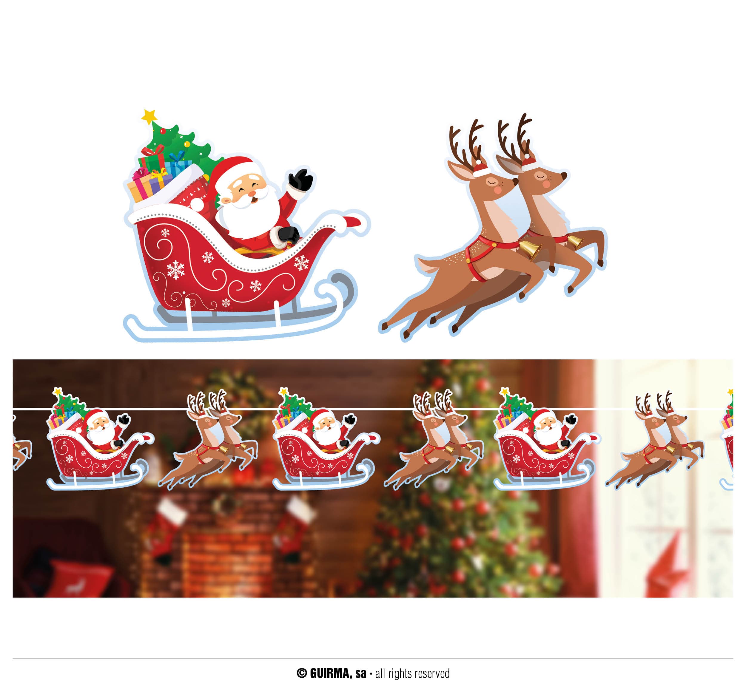 Guirlande med julemandens kane 300 cm, 16 × 16 cm