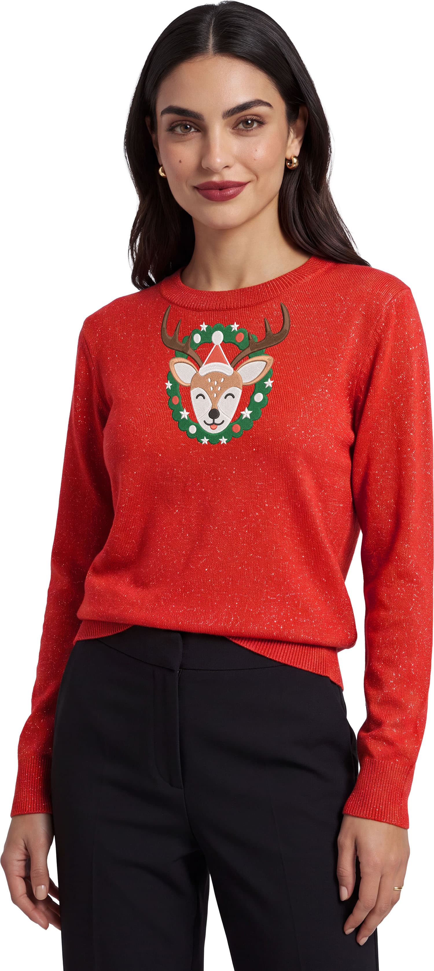 Julesweater med rensdyr i glitter til damer