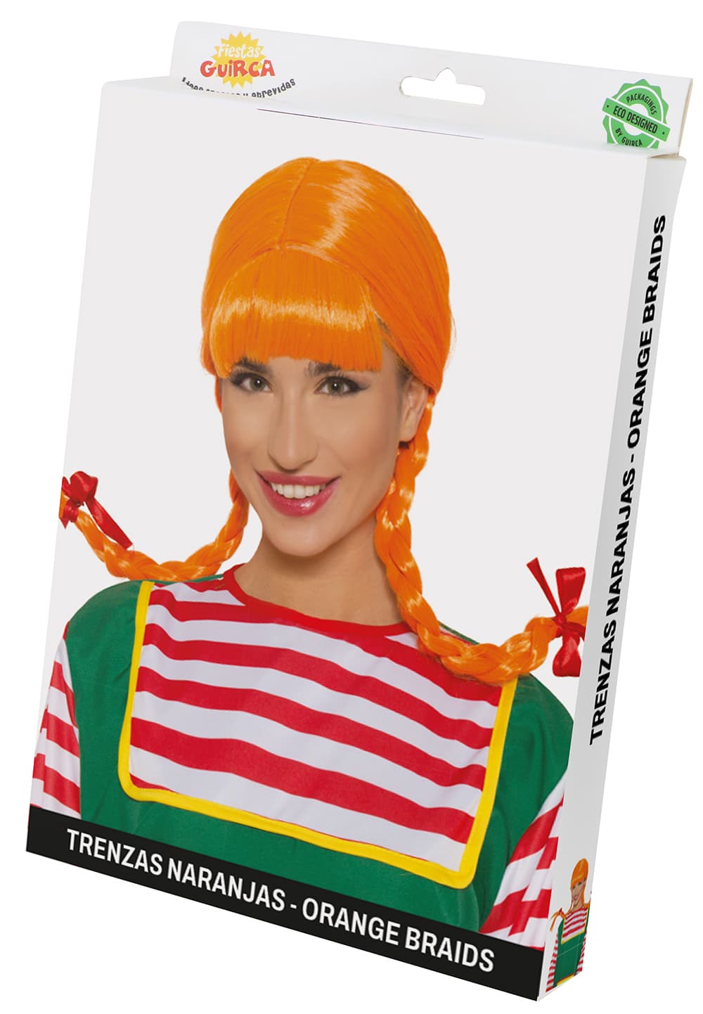 Orange paryk med fletninger (i æske)