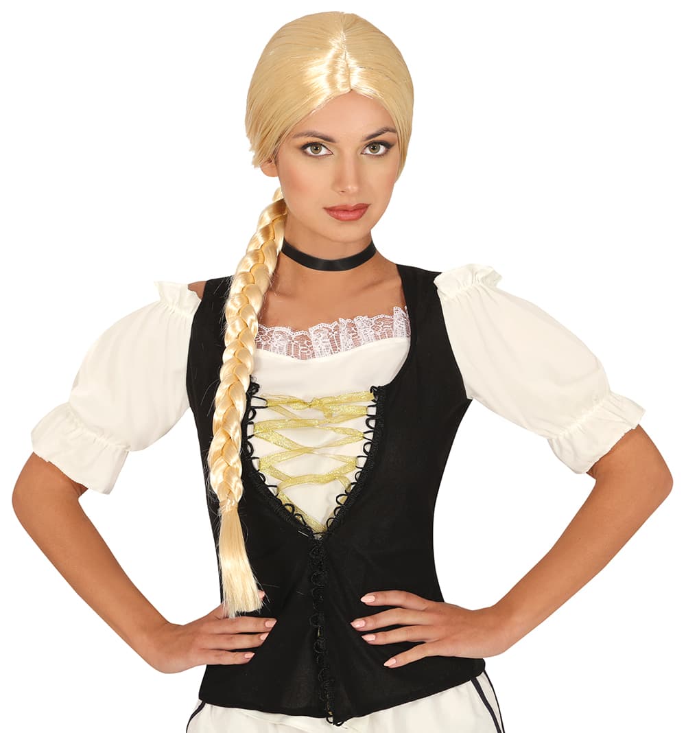 Blond paryk med fletning (i æske)