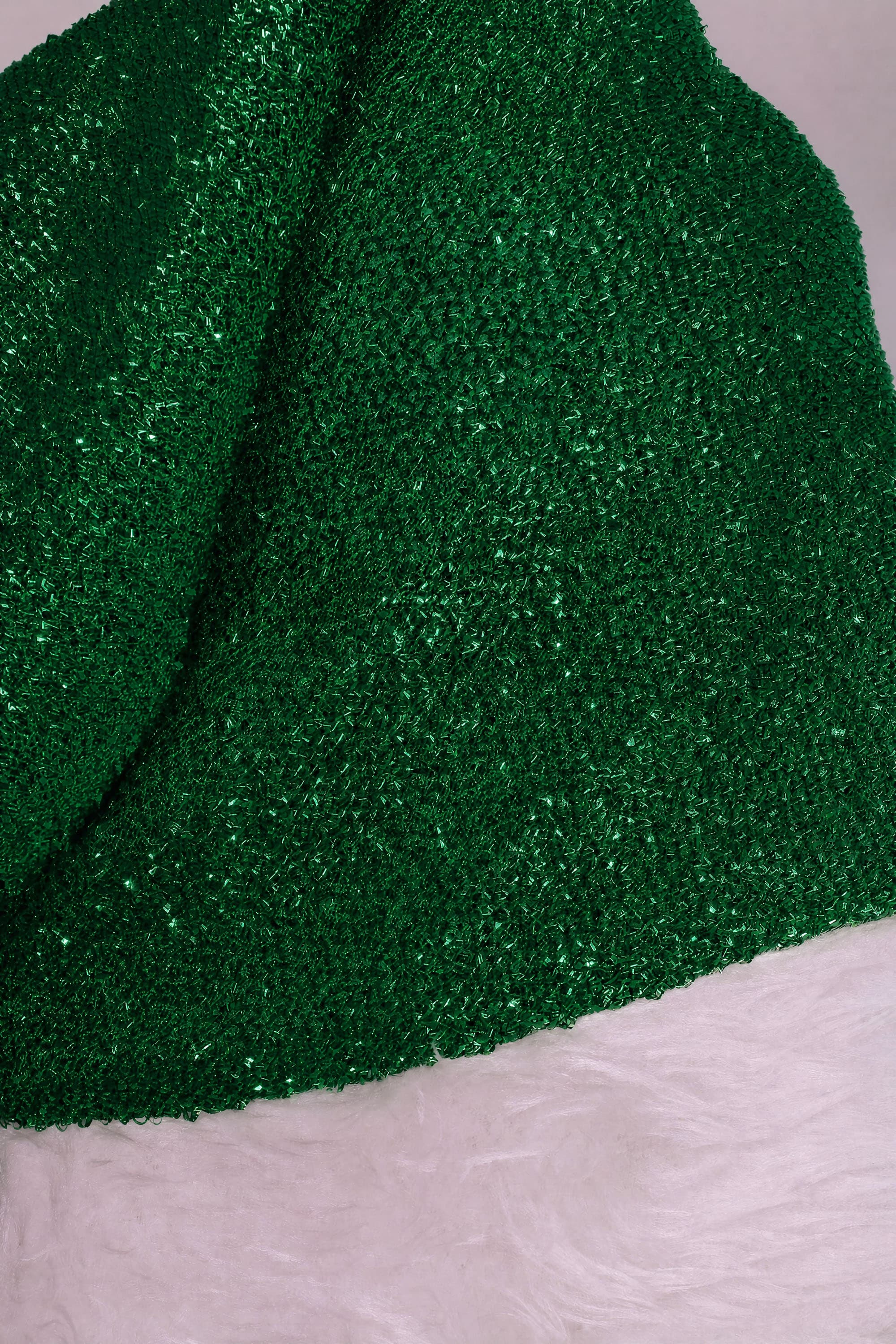 Lang grøn nissehue med glimmer, 80 cm