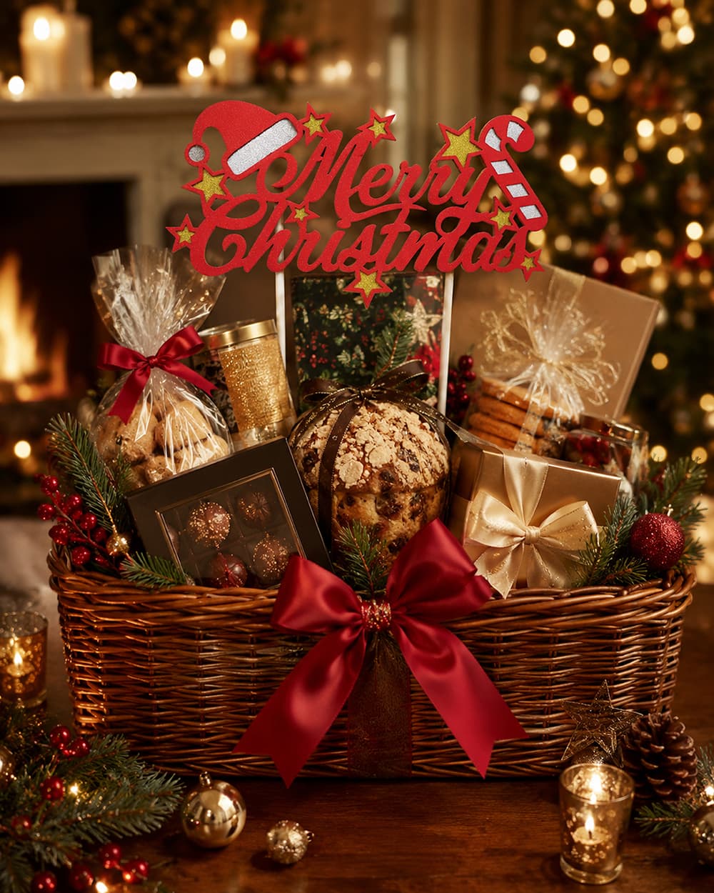 Rød kagepynt "Merry Christmas" 16 × 24 cm