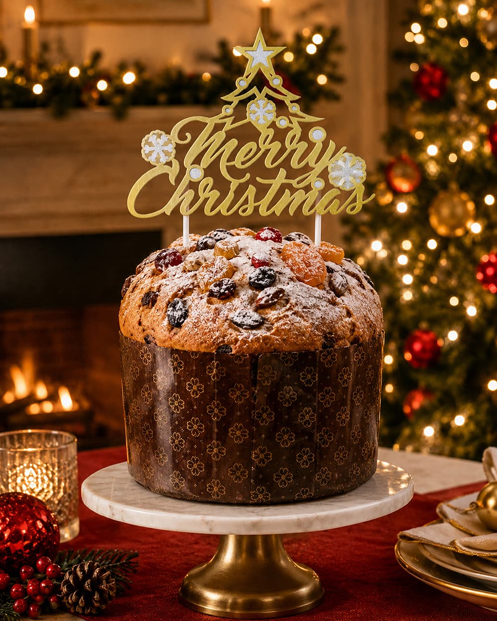 Kagetopper "Merry Christmas" i guld, 16 × 24 cm