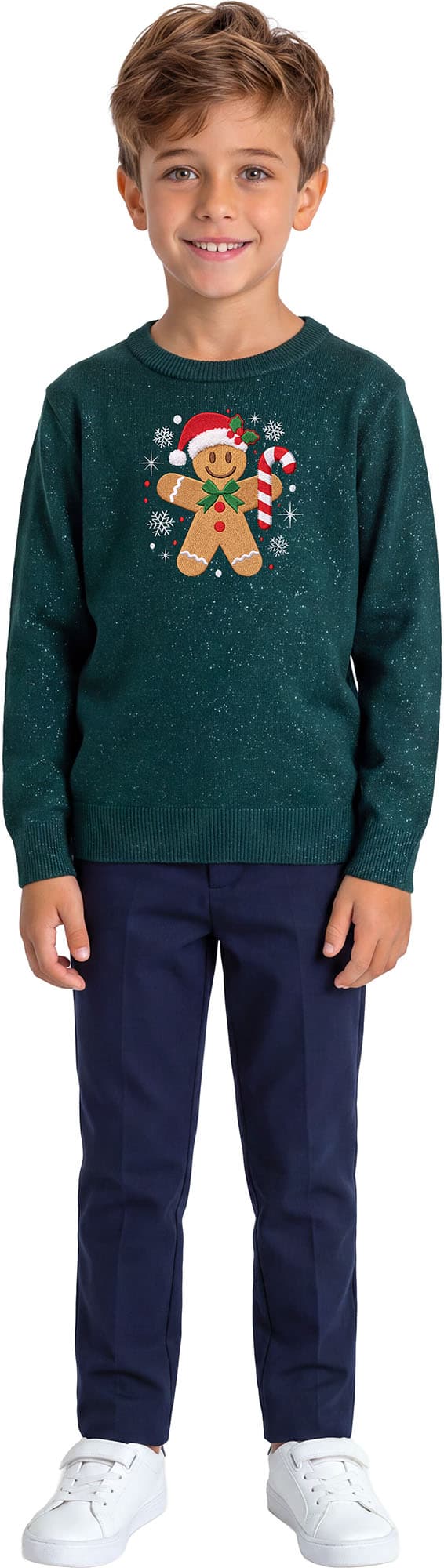 Sweater med honningkagemand i glitter til børn