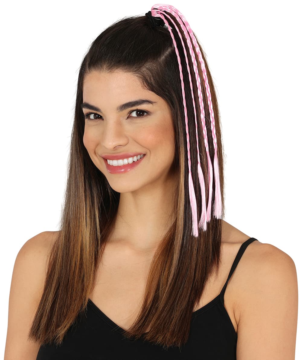 3 flettede hår-extensions, 35 cm, pink