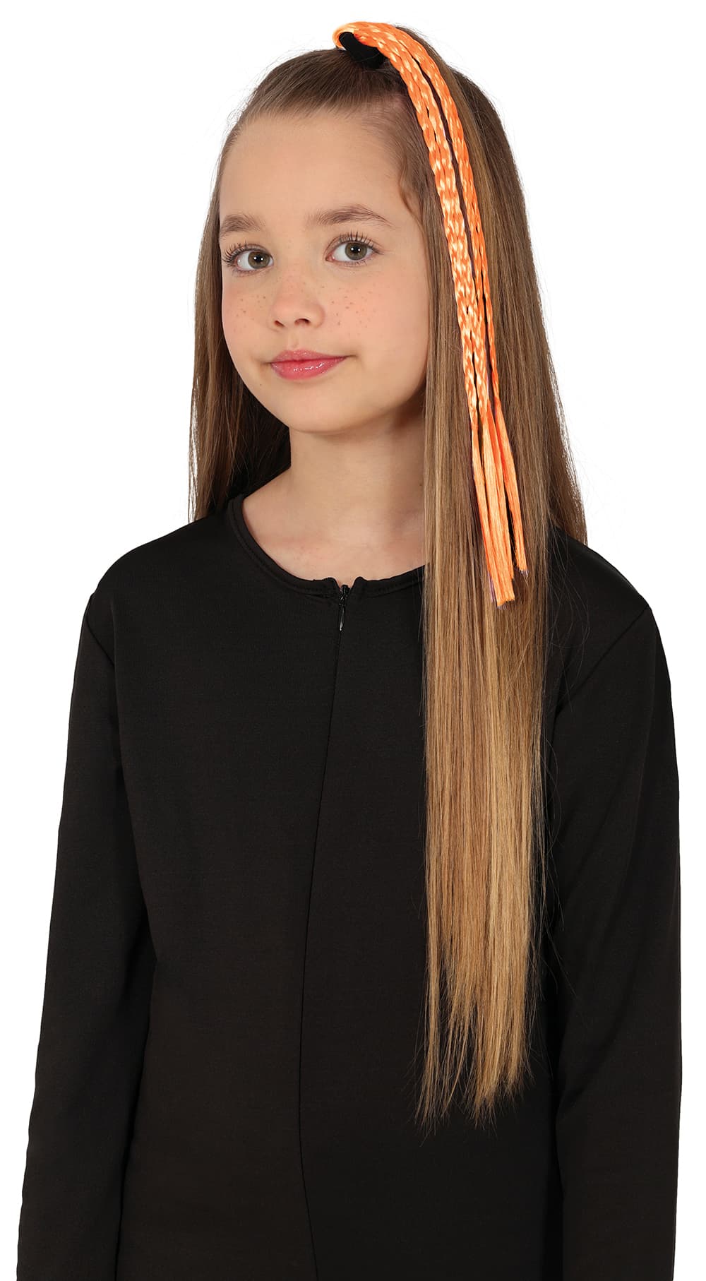 3 flettede hår-extensions, 35 cm, orange