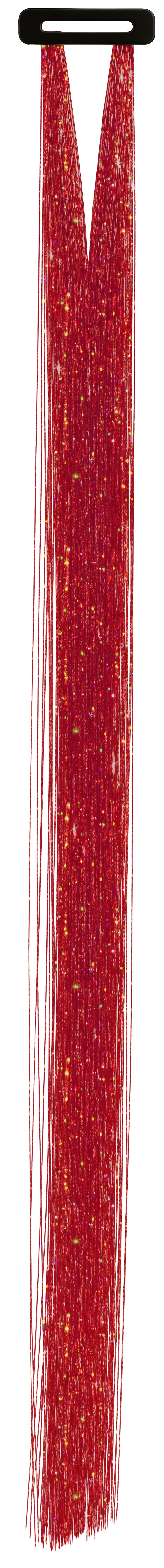 3 hår-extensions med glitter, 50 cm, rød