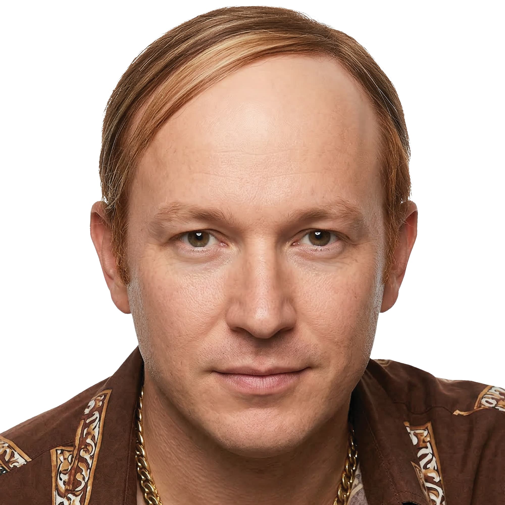 Kort brun paryk med sidelagt pandehår (i æske)