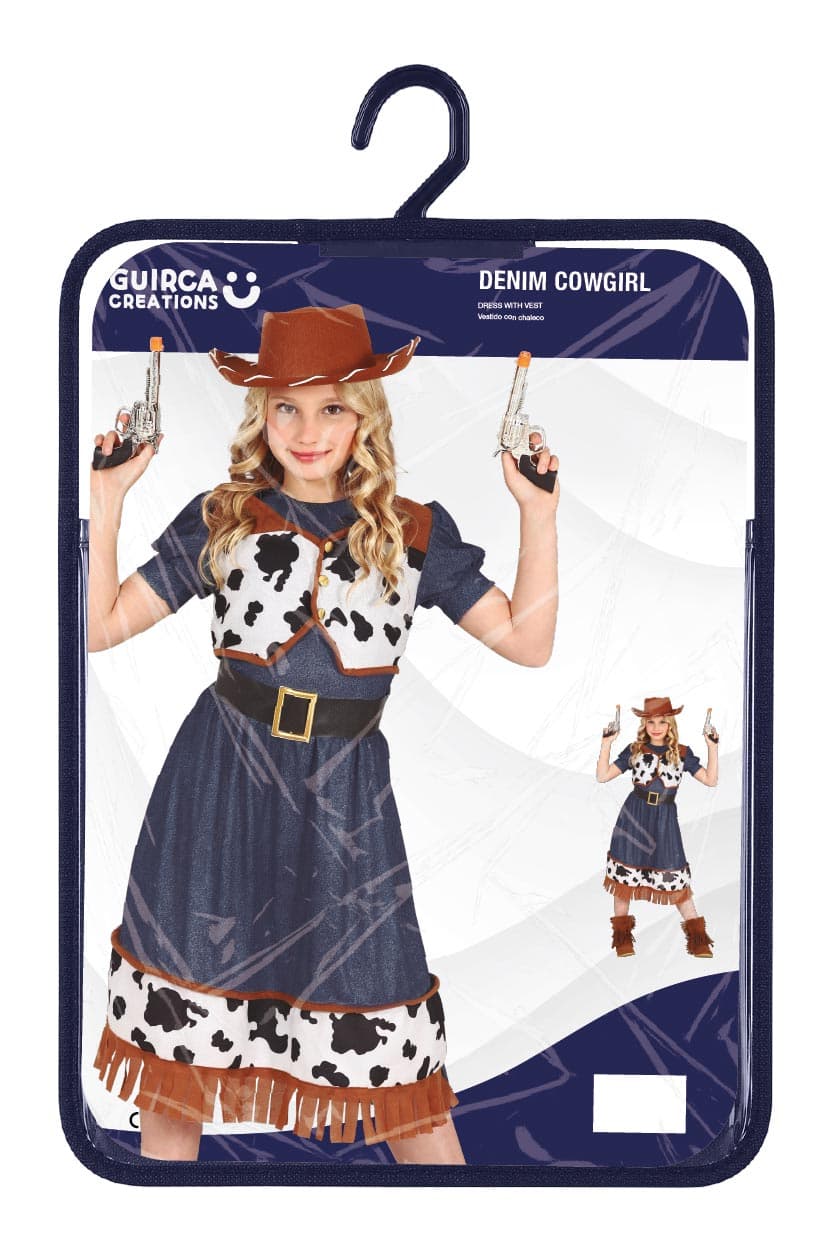 Cowgirl – kostume til piger, blå og brun