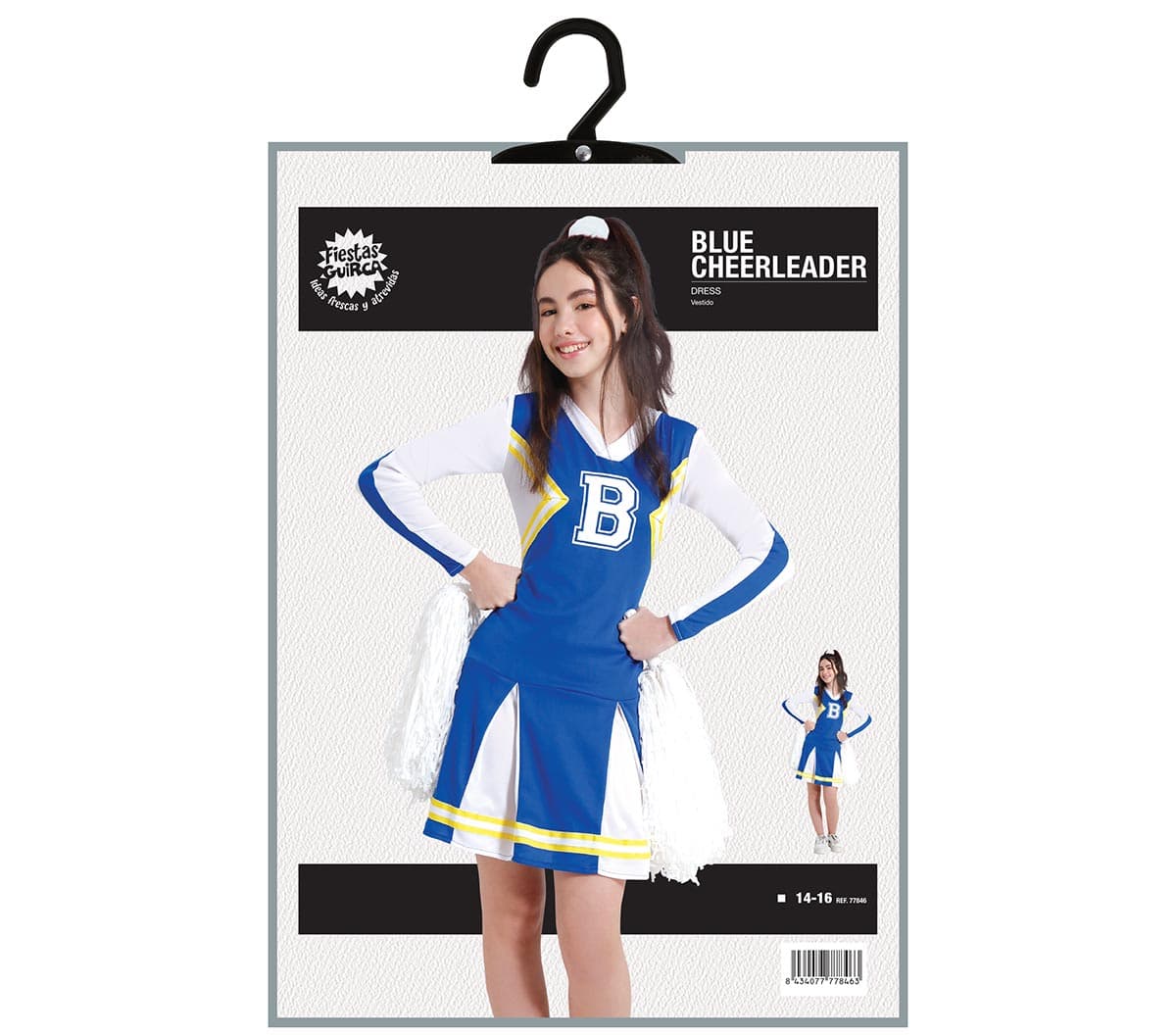 Cheerleader – kostume til børn og voksne, blå og hvid