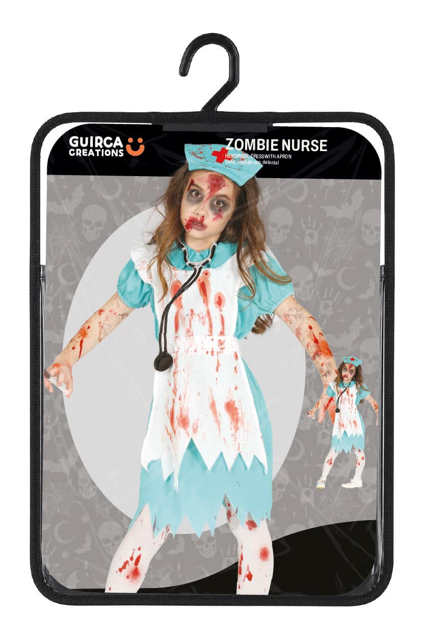 Zombiesygeplejerske – kostume til damer, blå og hvid