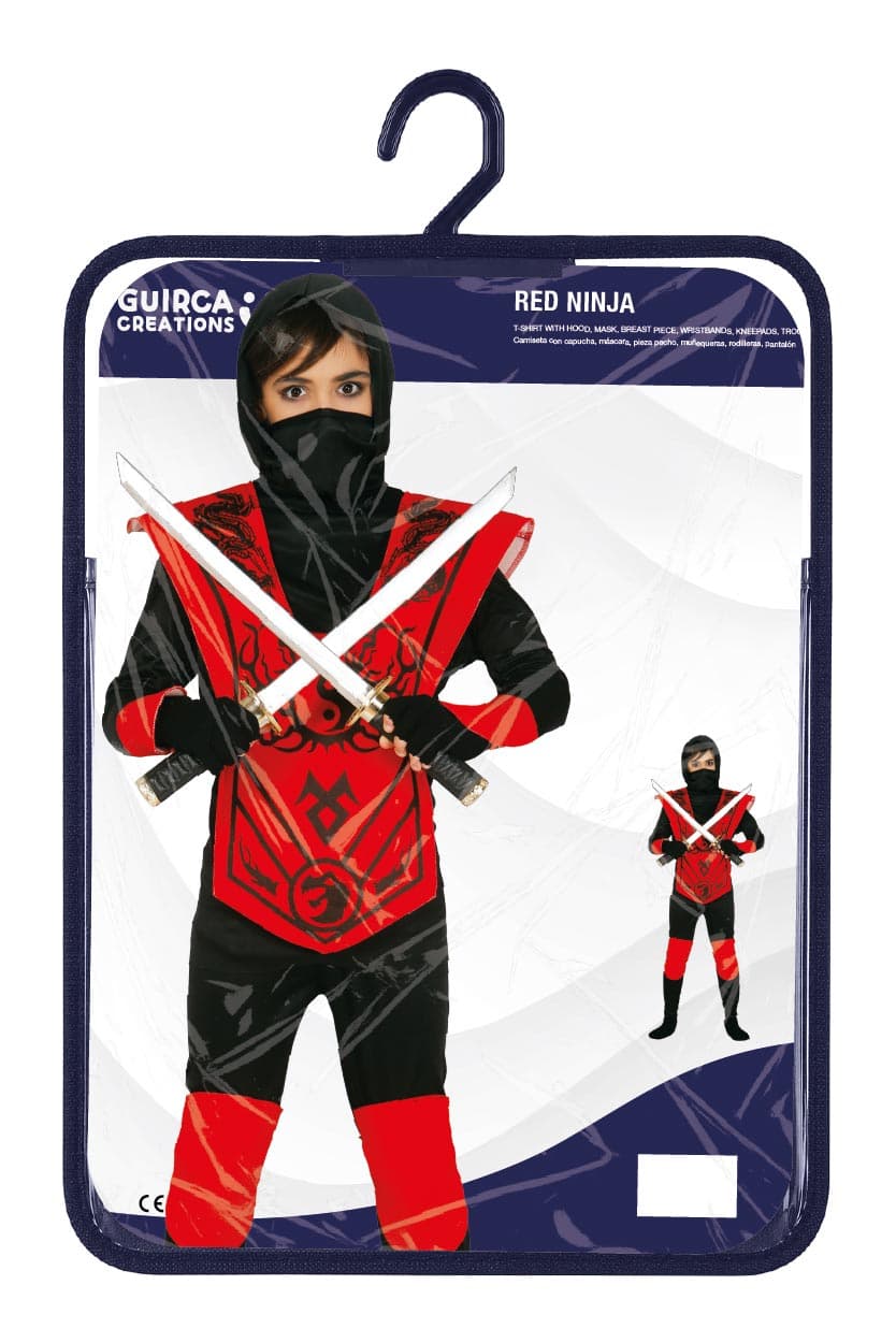 Rød ninja – kostume til drenge, rød og sort