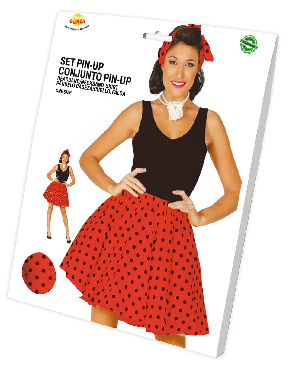 Rødt pin-up-sæt, 42-44 (L), til voksne